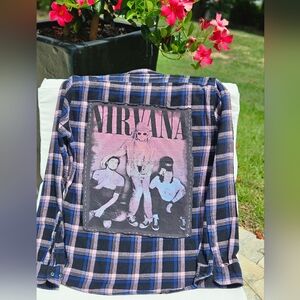 Blue & Pink Nirvana Band Flannel